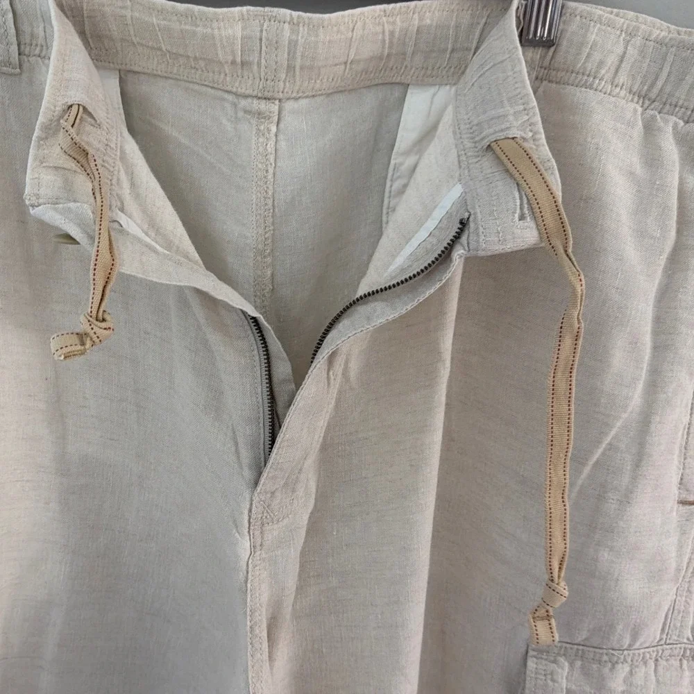 Tommy Bahama Relax Mens 2XB Beige 100% Linen Cargo Pants Elastic Waist Oatmeal